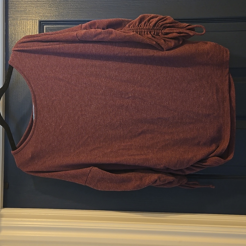 Large Heathered purple 3/4 ruched sleeved knit top